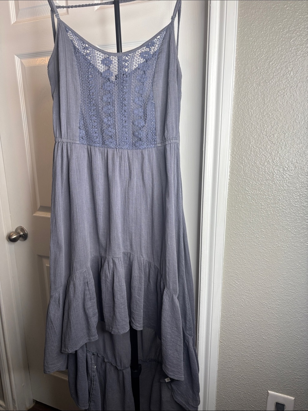 Element Dusty Blue Lace-Front High-Low Maxi Dress